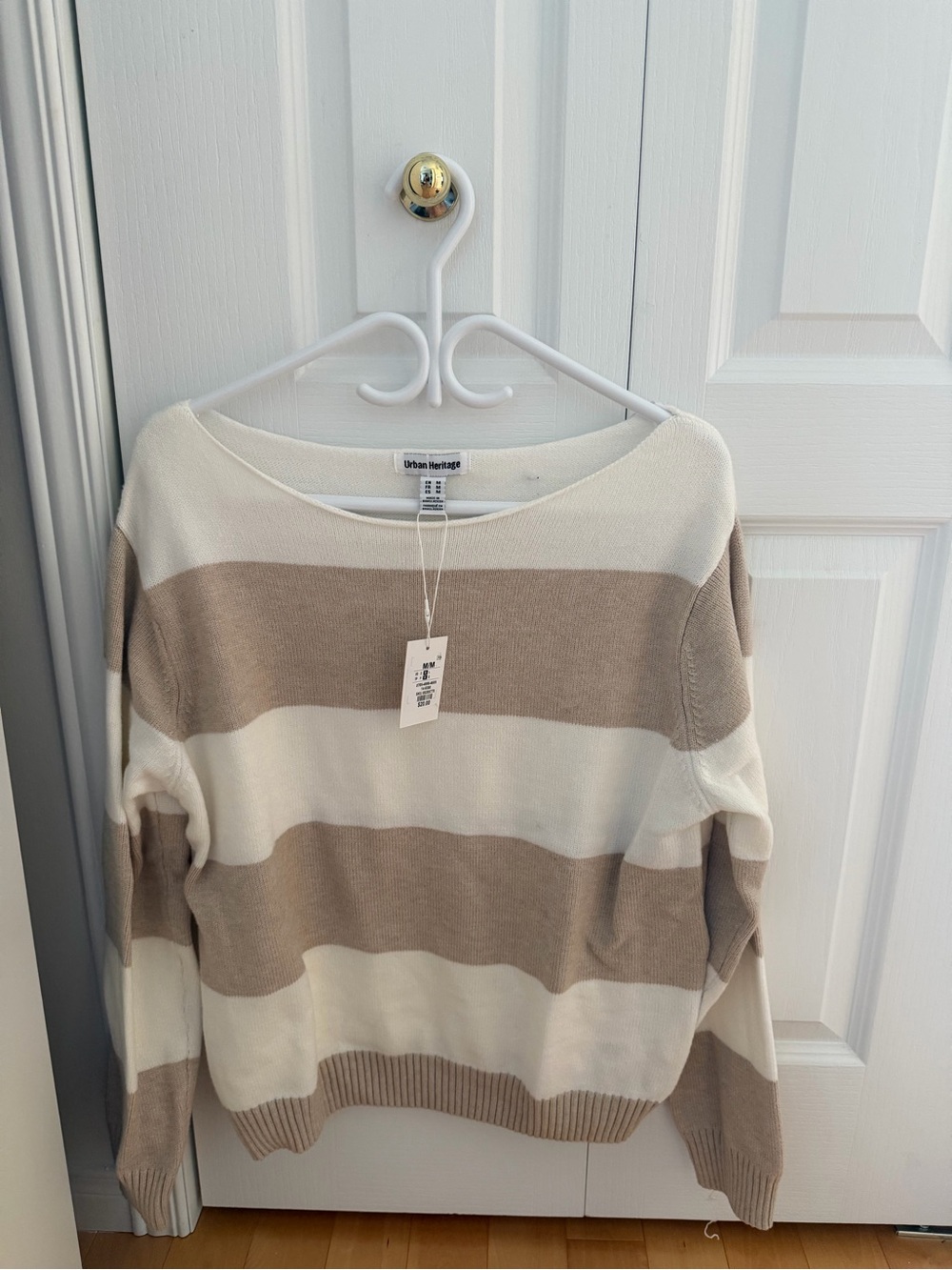 Urban Heritage Cream and Beige Wide-Stripe Scoop Neck Sweater